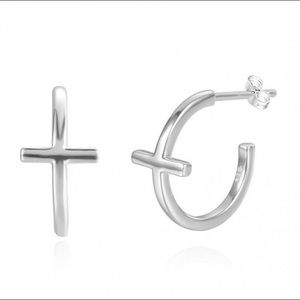 Silver cross small hoop earrings
